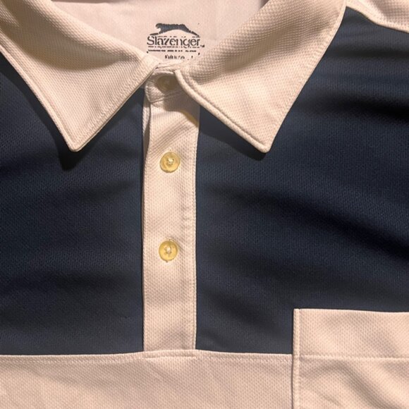 Slazenger Men Large Navy White Pocket Short Sleeve 3 Button Golf Polo‎ Shirt (W) - Picture 3 of 8